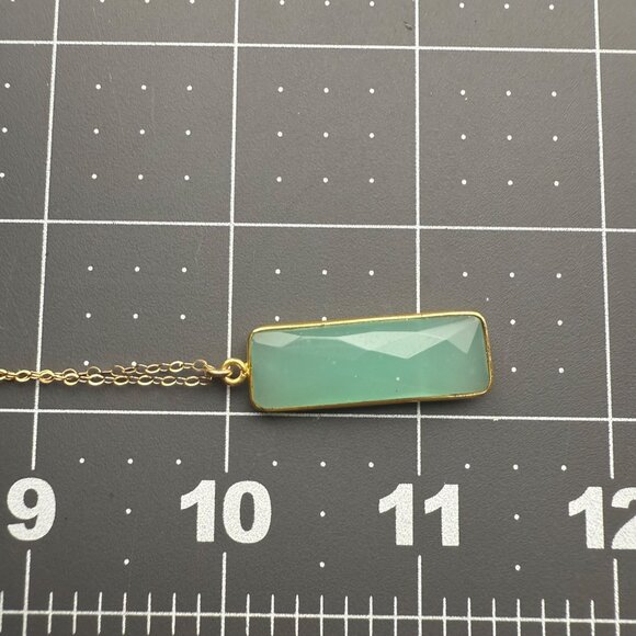 Gold-Filled Rectangle Pendant Necklace Light Green Glass - Picture 5 of 5